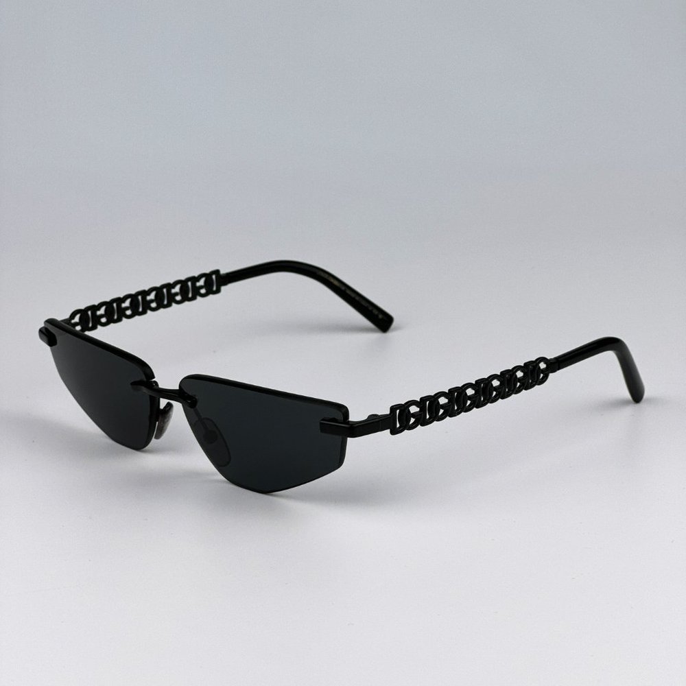 D&G DG2301 01/87 Essentials Sunglasses Black Dark Grey Rimless Rectangle Women